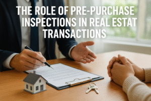 Blog 4 Agent and buyer reviewing a pre-purchase inspection report.