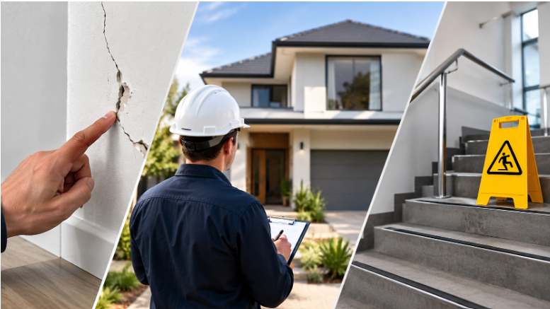 Premium Building Inspections blog graphic explaining the difference between defects, maintenance issues and safety concerns.