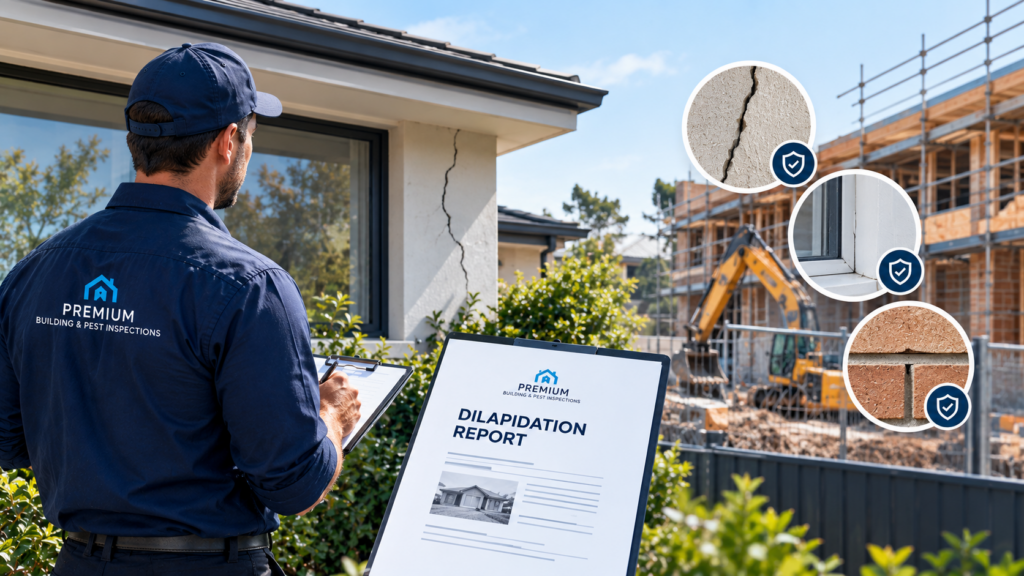 Dilapidation report inspection documenting existing property conditions before neighbouring construction